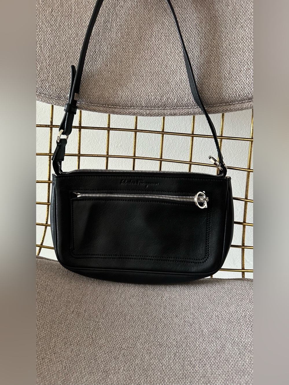 Salvatore Ferragamo Black Leather Zip-Front